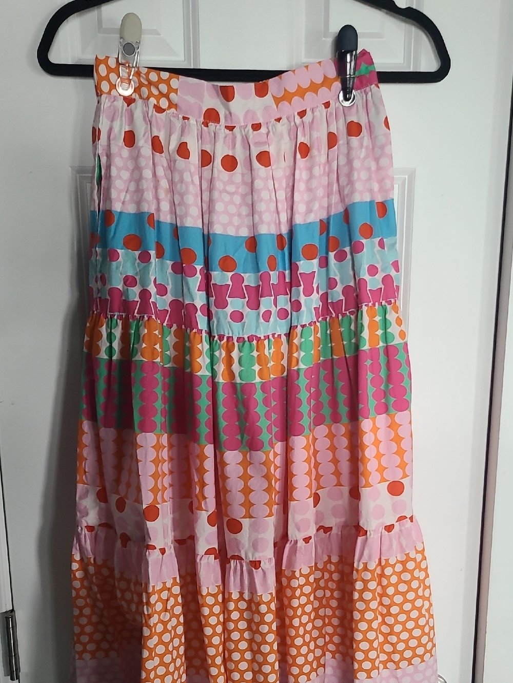 Women's Multicolor Tiered Maxi Skirt - Pink, Orange, Turquoise - Picture 2 of 5